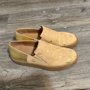 Free People Tan Slip-On Sneakers with Gold Accents